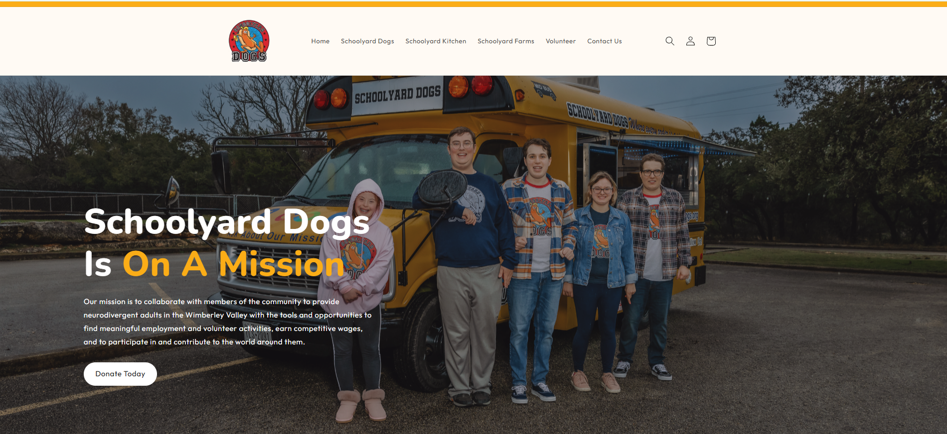 Schoolyard Dogs website homepage designed by Valkyrie Made